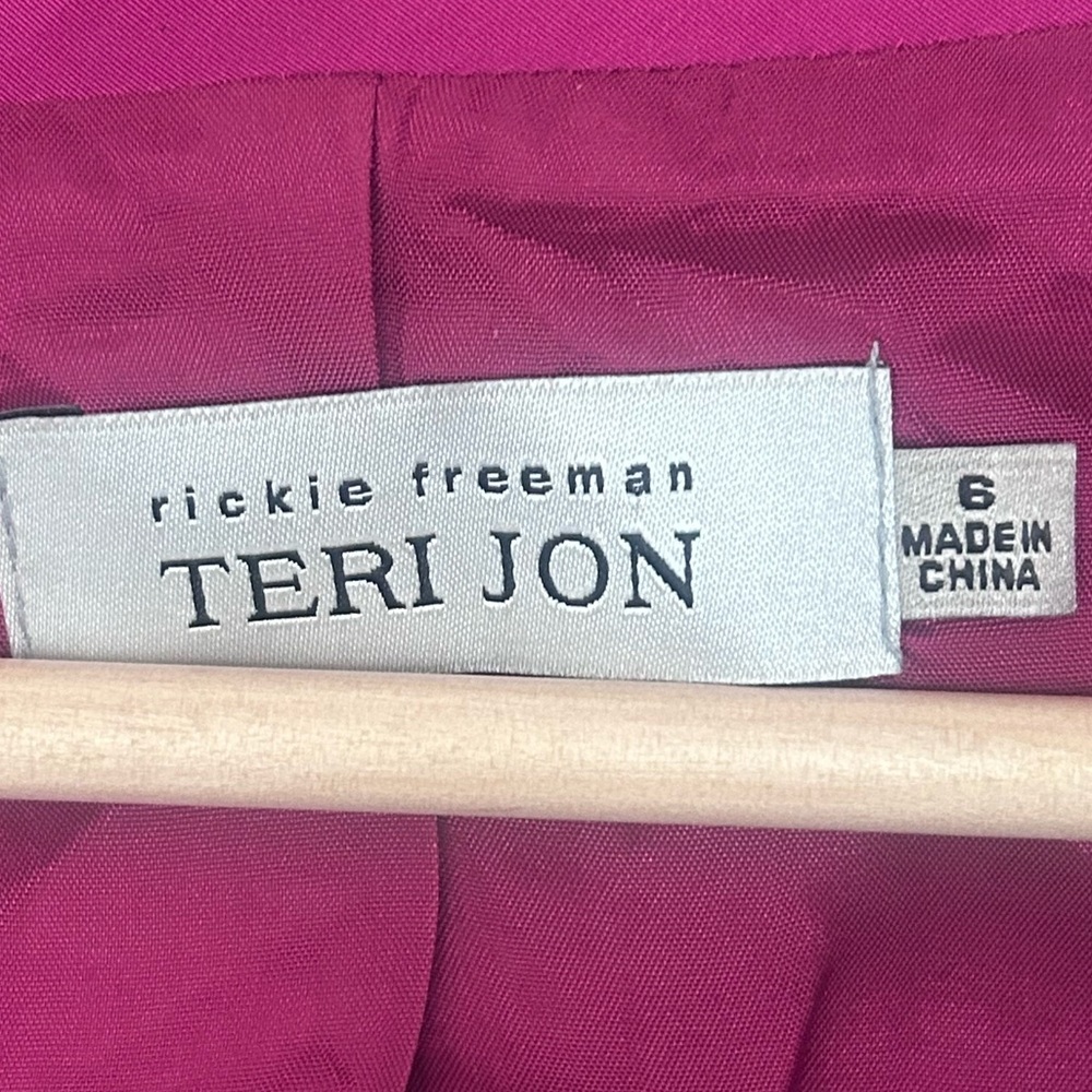Teri Jon Rickie Freeman 100% silk taffeta cropped jacket wide tie belt Fuchsia 6 - Picture 3 of 6
